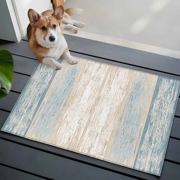 Slate Blue Planks Small Area Rugs 2x3 Farmhouse Vertical Wood Grain Entryway Rugs Washable Door Mat, Low-Profile Area Rugs Non Slip Floor Carpet for Living Room Bedroom Home Office
