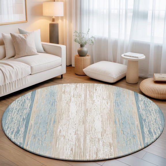 Slate Blue Planks Small Round Rug 3Ft Farmhouse Vertical Wood Grain Area Rugs Washable Non Slip Indoor Floor Mats Circle Carpet for Living Room Bedroom Dining Room Home Decor