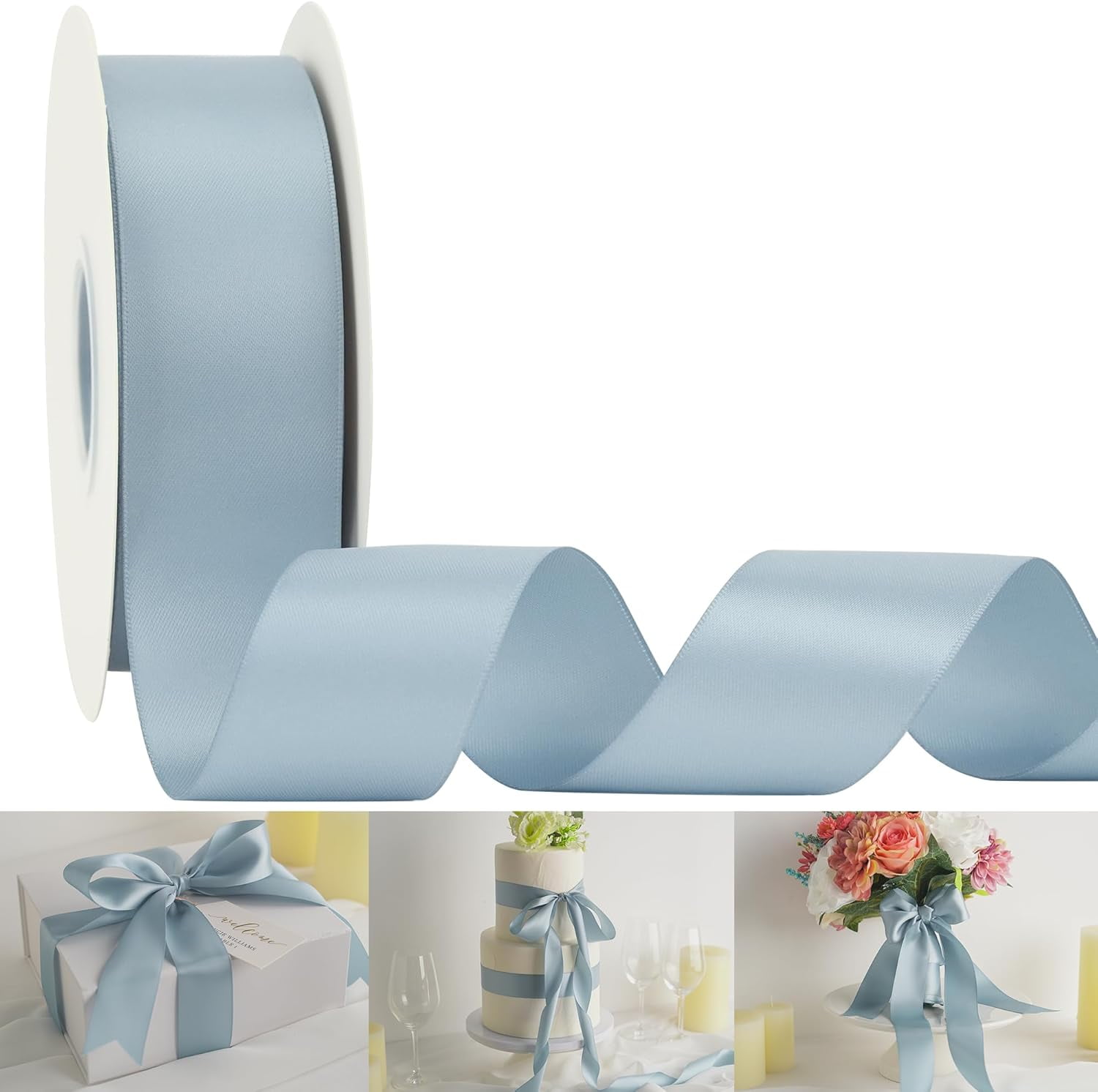 Slate Blue Ribbon 1-1/2 inch Double-Faced Satin Ribbon 50 Yards Blue Silk Satin Ribbon for Wedding, Crafts, Gift Wrapping, Flower Bouquet Wrap, Invitations, Holiday Decor, Bows Making