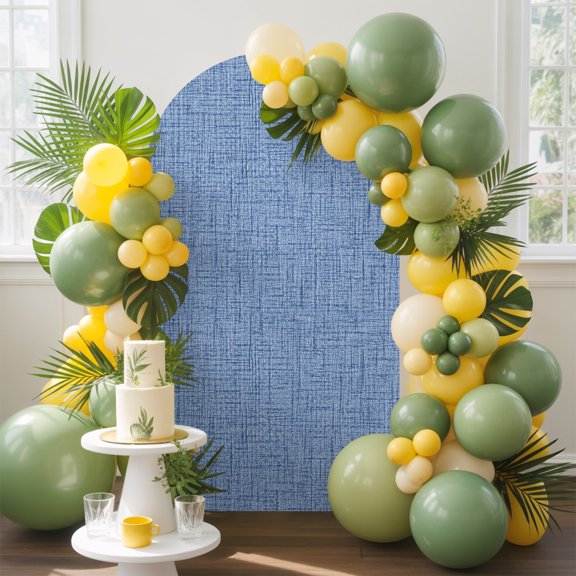 Slate Blue Solid Arch Backdrop Cover, 4FT, Minimalist Cloth Denim Blue Linen Texture Nautical Spandex Arch Covers Double-Sided Backdrop for Wedding Birthday Party Photo Background Decoration