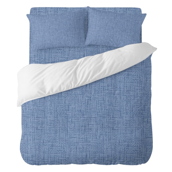 Slate Blue Solid Bedding Duvet Cover Set Full Size 4 Pieces, Minimalist Cloth Denim Blue Linen Texture Nautical Bedding Set with Zipper, 1 Comforter Cover 86x90 Inches 1 Flat Sheet & 2 Pillow Cases