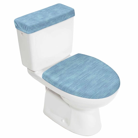 Slate Blue Solid Color Elastic Toilet Lid and Tank Covers Set, Minimalist Vintage Linen Texture Decorative Bathroom Decor, 2 Pcs Toilet Lid Cover and Toilet Tank Lid Cover with Elastic Bottom
