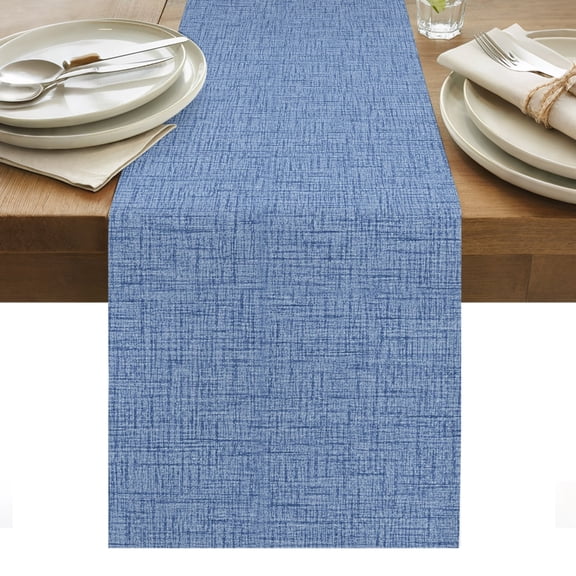 Slate Blue Solid Cotton Linen Table Runner Minimalist Cloth Denim Blue Linen Texture Nautical Dining Table Runners for Home Decor Party Dining Room Restaurant Kitchen Party 13" x 48"