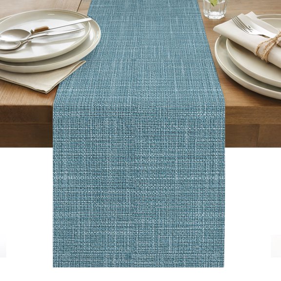 Slate Blue Solid Cotton Linen Table Runner Minimalist Cloth Grey Blue Linen Texture Rustic Dining Table Runners for Home Decor Party Dining Room Restaurant Kitchen Party 13" x 72"