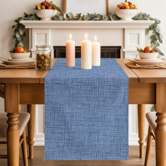 Slate Blue Solid Dining Table Runner, Minimalist Cloth Denim Blue Linen Texture Nautical Washable Table Runners Kitchen Coffee Table Center Decor for Home Party Holiday Wedding 13 x 48 Inches