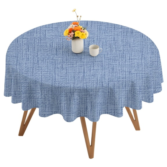 Slate Blue Solid Round Tablecloth 54 inches Minimalist Cloth Denim Blue Linen Texture Nautical Waterproof Oil-Proof Table Cloth Round Table Cover for Holiday Party Picnic Dinner Decor Indoor Outdoor