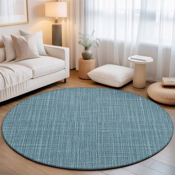 Slate Blue Solid Small Round Rug 3Ft Minimalist Cloth Grey Blue Linen Texture Rustic Area Rugs Washable Non Slip Indoor Floor Mats Circle Carpet for Living Room Bedroom Dining Room Home Decor