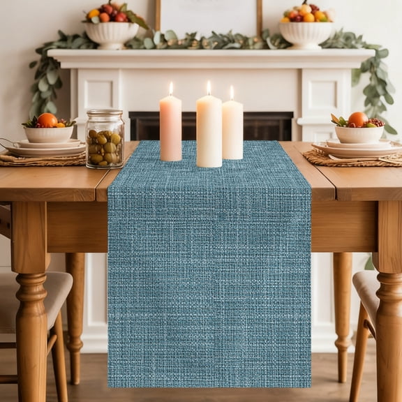 Slate Blue Solid Table Runner 18x72 Inch Minimalist Cloth Grey Blue Linen Texture Rustic Cotton Linen Dining Table Runner Ideal for Dresser Kitchen Coffee Tables - Machine Washable