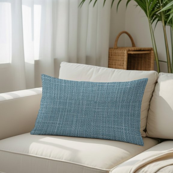 Slate Blue Solid Throw Pillow Covers, Minimalist Cloth Grey Blue Linen Texture Rustic Decorative Lumbar Throw Pillowcase Cushion Cover with Smooth Hidden Zipper for Bedroom Sofa 12 x 20 Inches