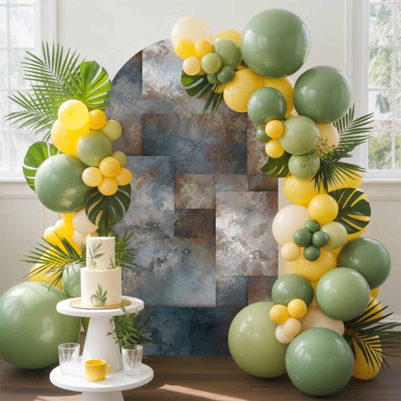 Slate Blue Squares Arch Backdrop Cover, 4FT, Abstract Foggy Blue Blocks Industrial Ink Bleeds Spandex Arch Covers Double-Sided Backdrop for Wedding Birthday Party Photo Background Decoration