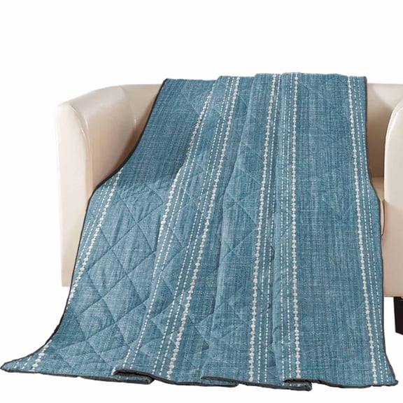 Slate Blue Striped Quilted Comforters Cooling Blanket Full Size, Coastal Grandma Farmhouse Rustic Linen Texture Cold Comfort for Hot Sleepers Lightweight Air Conditioning Quilt Blanket for Bed
