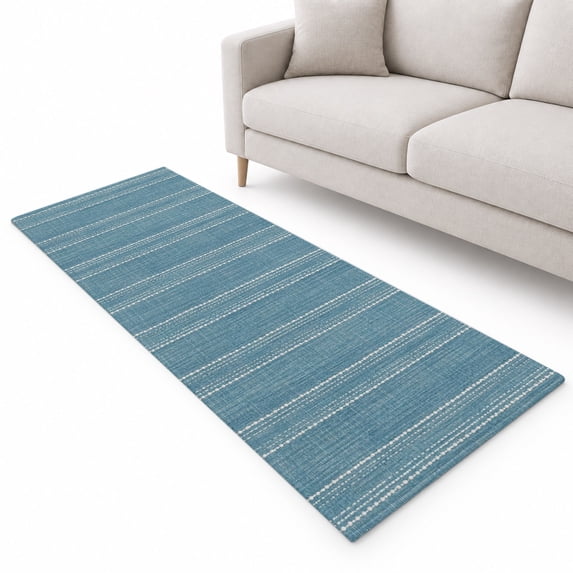 Slate Blue Striped Runner Rug 2'x6', Coastal Grandma Farmhouse Rustic ...