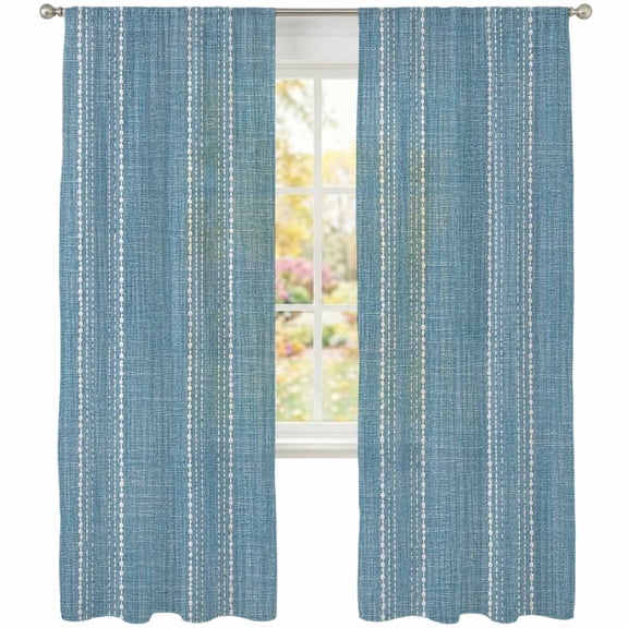 Slate Blue Striped Sheer Curtains 108 Inch Long 2 Panels Coastal Grandma Farmhouse Rustic Linen Texture Light Filtering Rod Pocket Curtains, Sheer Voile Drapes for Living Room Bedroom 52"x108"