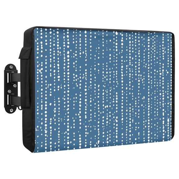 Slate Blue Waterproof Outdoor TV Cover, White Dots and Lines Fiber Abstract Art Minimalist Outside Weatherproof TV Enclosures for 30 to 32 Inch LCD Television Shield Flat Screen Protectors
