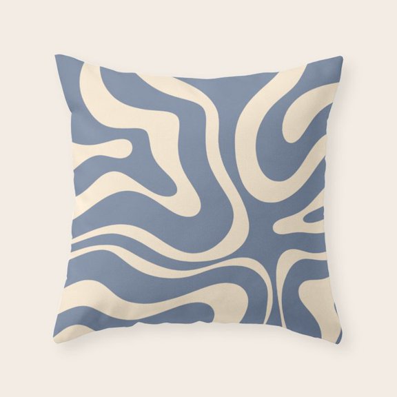 Slate Blue and Cream Organic Wavy Lines Throw Pillow Cover, Polyester Velvet, Bedroom Accent, Cover Only, Insert Not Included