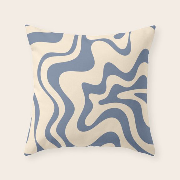 Slate Blue and Cream Wavy Lines Throw Pillow Cover, Polyester Velvet, Envelope Closure, Cover Only, Insert Not Included