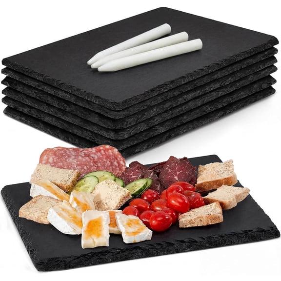 Slate Cheese Boards, 6 Pack Mini Slate Charcuterie Boards Plates Black Serving Tray for Sushi, Party, Wedding, Housewarming Gifts