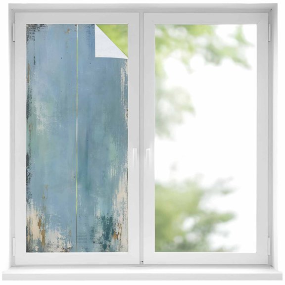 Slate Gray Blue Window Privacy Film 19.6x39.3in Minimalist Abstract Art Brushstrokes Scraped Edges Decorative Window Film with Static Cling, UV Filtering Window Cling Privacy Film for Glass Doors
