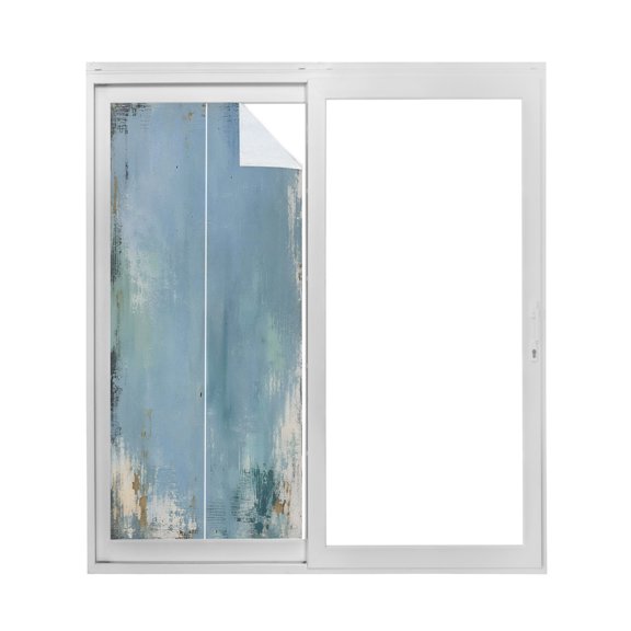 Slate Gray Blue Window Privacy Film Minimalist Abstract Art Brushstrokes Scraped Edges Decorative Glass Window Film UV Blocking Static Cling Non-Adhesive Sticker Covering 17.7 x 39.3 inches