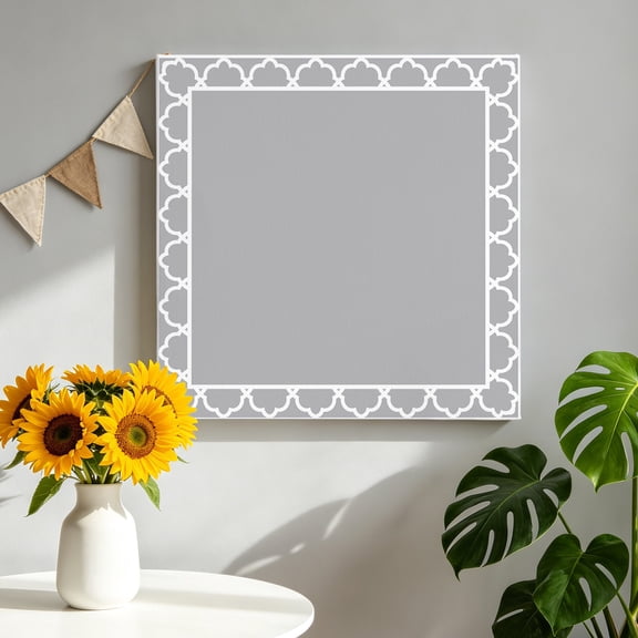 Slate Gray Canvas Wall Art for Living Room, Geometric Morocco Printed Border Modern Rustic Grey Poster Print Painting for Bedroom Office Home Decoration Wall Pictures Prepare To Hang 10"x10"
