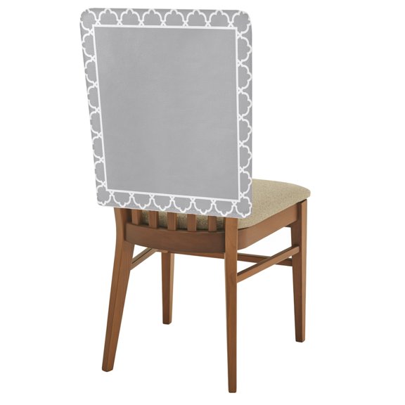 Slate Gray Chair Back Covers Set of 1 Geometric Morocco Printed Border Modern Rustic Grey Removable Dining Chair Slipcovers Washable Seat Protector for Restaurant Party Banquet Kichen Decor