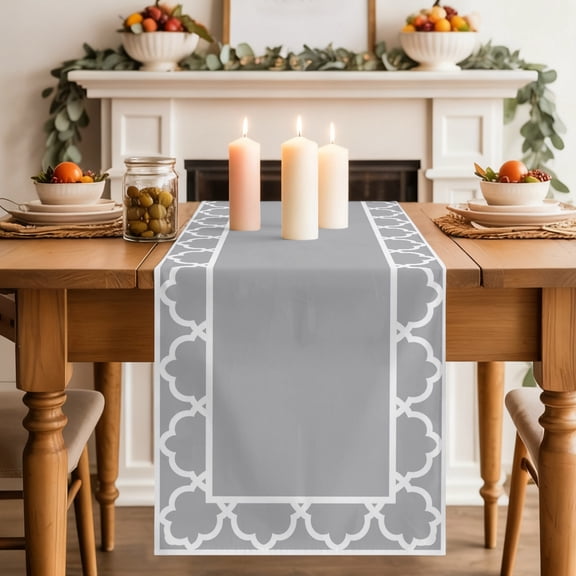 Slate Gray Dining Table Runner, Geometric Morocco Printed Border Modern Rustic Grey Washable Table Runners Kitchen Coffee Table Center Decor for Home Party Holiday Wedding 13 x 60 Inches