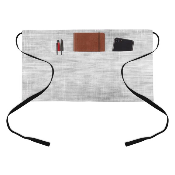 Slate Gray Kitchen Restaurant Half Waist Apron, Industrial Minimalist Woven Fabric Linen Texture Server Short Apron with 3 Pockets Waterproof Oil Waist Aprons for Women Waitress Waiter