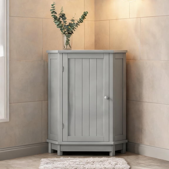 Slate Gray Modern Triangle Corner Bathroom Storage Cabinet with Adjustable Shelf, MDF Construction