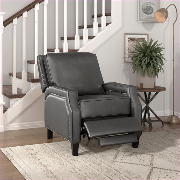Slate Gray Push Back Reclining Accent Chair, Transitional Self-Reclining Chair Seating for Adults, Modern Living Room Furniture
