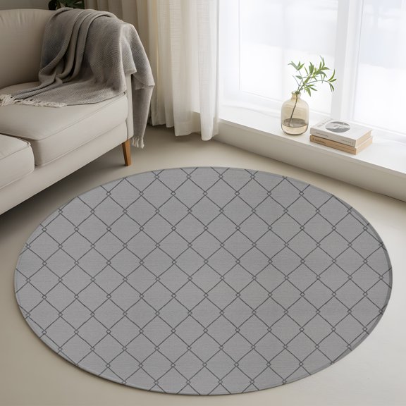 Slate Gray Quilted Lines 3FT Round Area Rug Minimalist Rhombus Pattern Diamond Grid Soft Small Round Rugs Non-Slip, Ultra-Thin Washable Rug Low Pile Circle Carpet for Bedroom Kitchen Nursery