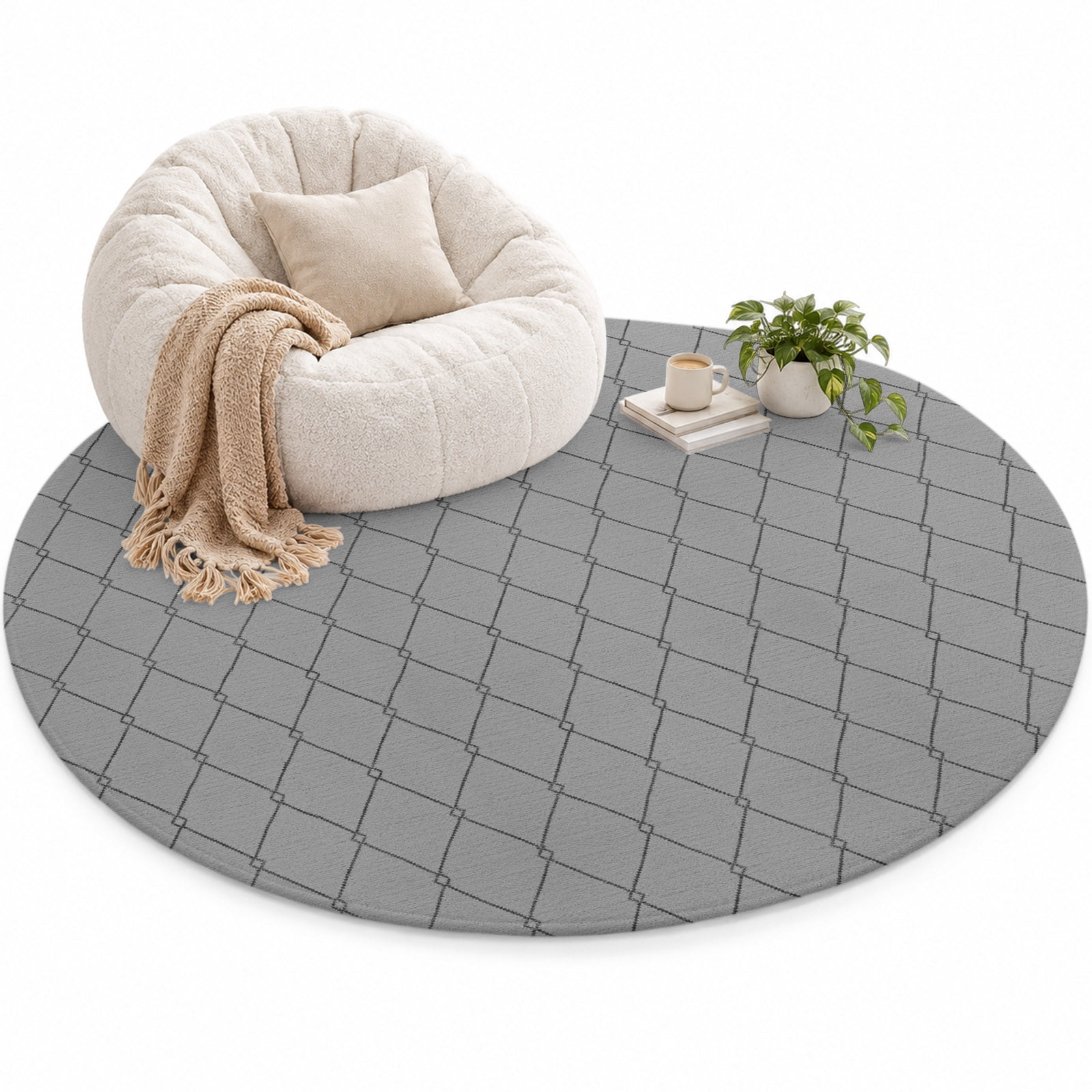 Slate Gray Quilted Lines Area Rug 6', Minimalist Rhombus Pattern ...