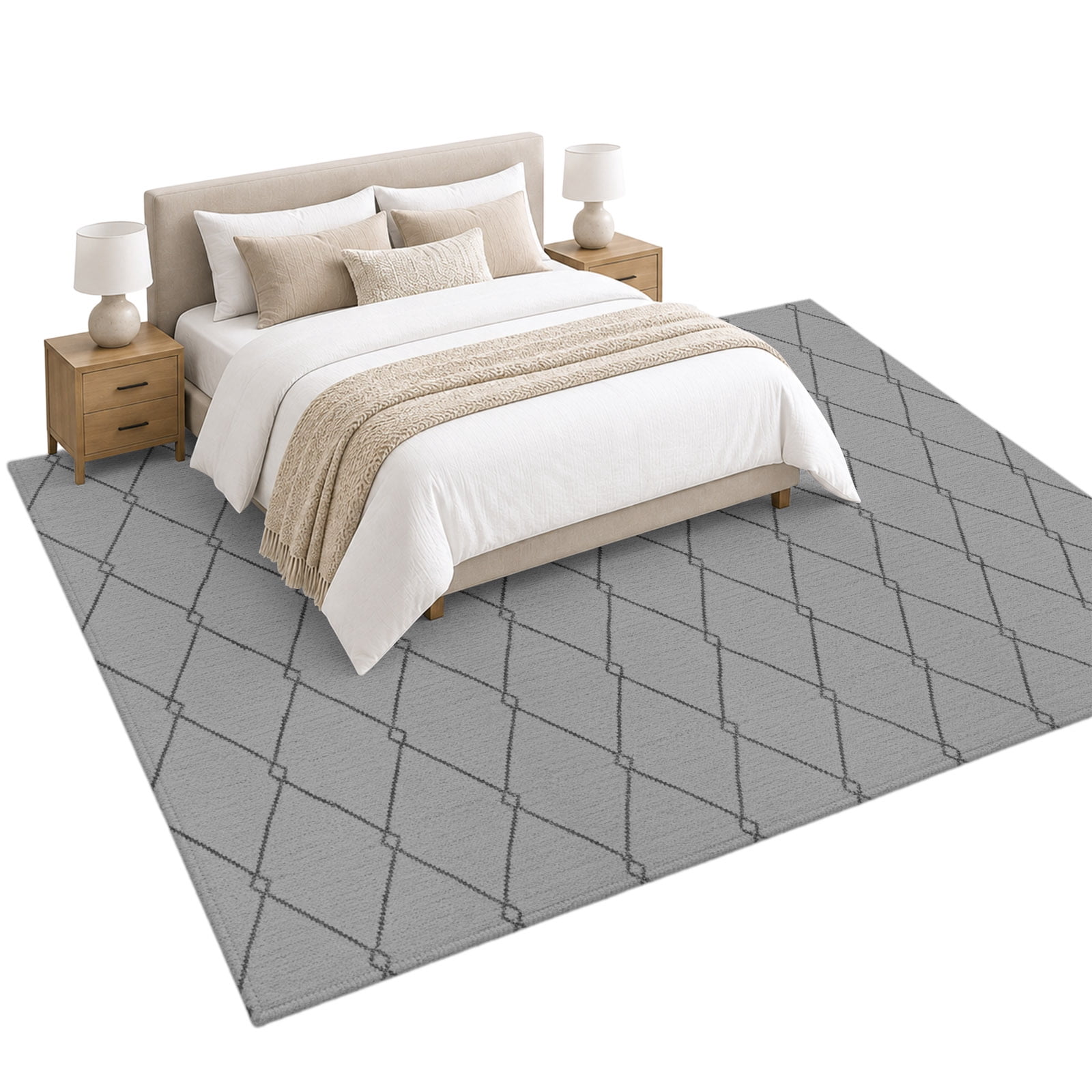 Slate Gray Quilted Lines Area Rug 6'x9', Minimalist Rhombus Pattern ...