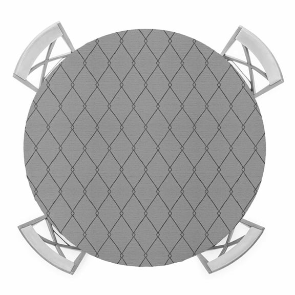 Slate Gray Quilted Lines Round Table Cover, Minimalist Rhombus Pattern Diamond Grid Waterproof Fitted Tablecloths for 36"-44" Tables, Washable Picnic Table Cover for Camping Dining Indoor Outdoor
