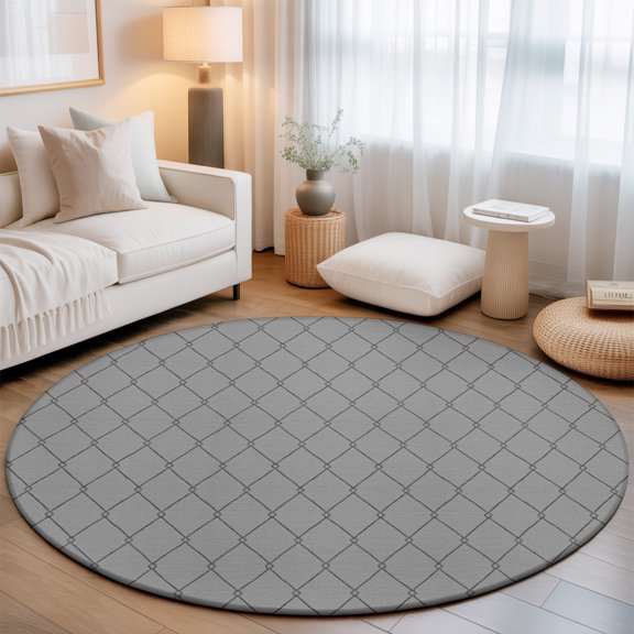 Slate Gray Quilted Lines Small Round Rug 3Ft Minimalist Rhombus Pattern Diamond Grid Area Rugs Washable Non Slip Indoor Floor Mats Circle Carpet for Living Room Bedroom Dining Room Home Decor