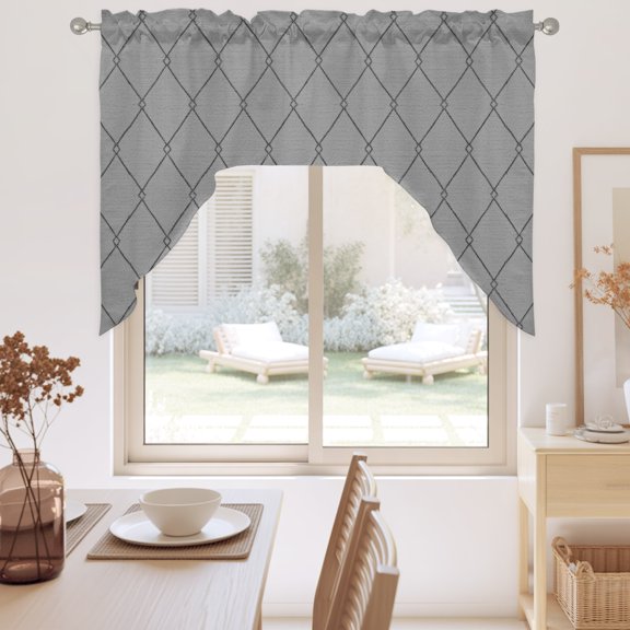 Slate Gray Quilted Lines Swag Valance for Windows, Minimalist Rhombus Pattern Diamond Grid Swag Curtains Valances for Small Window Treatment Rod Pocket for Kitchen Bathroom 1 Panel 56x36in