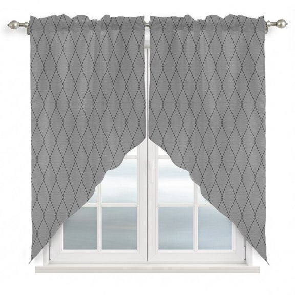 Slate Gray Quilted Lines Swag Valances for Windows 2 Pack Minimalist Rhombus Pattern Diamond Grid Swag Kitchen Curtains 63 Inches Long Rod Pocket Short Window Treatment for Kitchen Bathroom 36"x63"