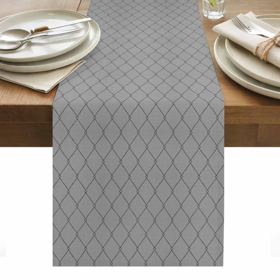 Slate Gray Quilted Lines Table Runner, Minimalist Rhombus Pattern Diamond Grid Washable Kitchen Table Runners Dress Scarves for Dining Table Decorations Party/Restaurant/Indoor Outdoor Use, 13x36in