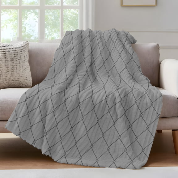Slate Gray Quilted Lines Throw Blanket for Couch Minimalist Rhombus Pattern Diamond Grid Soft and Warm Flannel 3D Striped Fluffy Fuzzy Fleece Blanket Lightweight Throw for Bed, Sofa 40 x 60 Inches