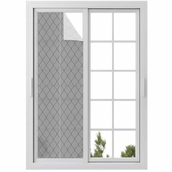 Slate Gray Quilted Lines Window Privacy Film Minimalist Rhombus Pattern Diamond Grid Decorative Glass Window Film UV Blocking Static Cling Sticker Covering for Home Door 29.5 x 118 inches
