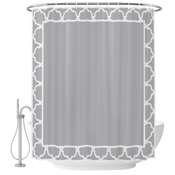 Slate Gray Shower Curtain for Bathroom, Geometric Morocco Printed Border Modern Rustic Grey Waterproof Machine Washable Shower Curtain Set with Hooks, Bath Decoration for Home Bathtub Stall 72"x72"