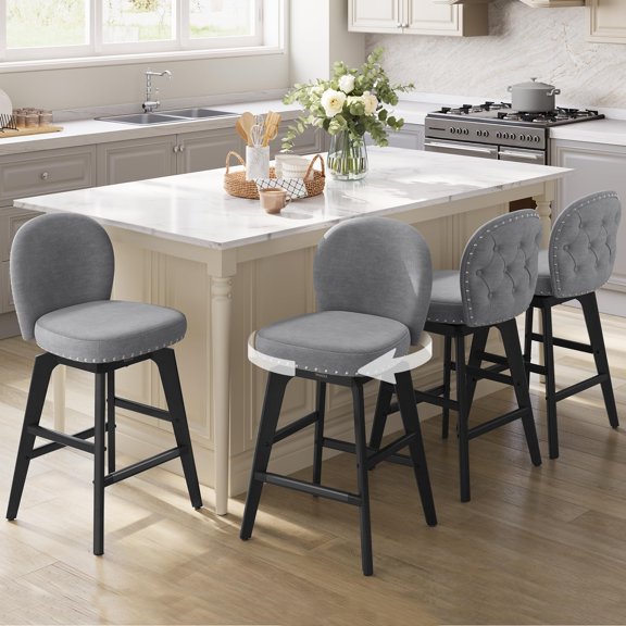 Slate Gray Swivel Bar Stools Set of 2, 26 Counter Height Stools with Back