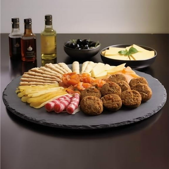 Slate Lazy Susan Serving Platter - 13" (33cm) Rotating Turntable Tray Board for Cheese Dessert Dishes Cake Snack Platters Tapas - Rotating Server