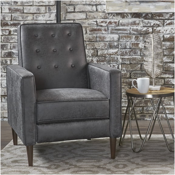 Slate Microfiber Modern Recliner Chair, Tufted Upholstered Push Back Sofa with Thick Cushion and Wood Legs for Living Room or Bedroom