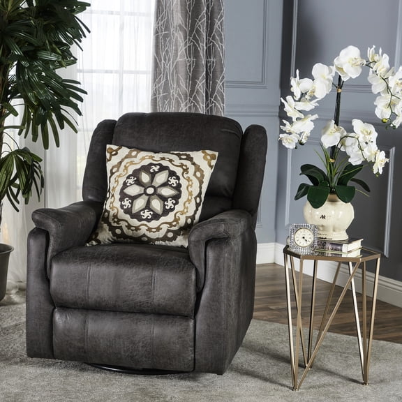 Slate Microfiber Recliner With Convenient Swivel Feature Glider And In - Chic Comfort