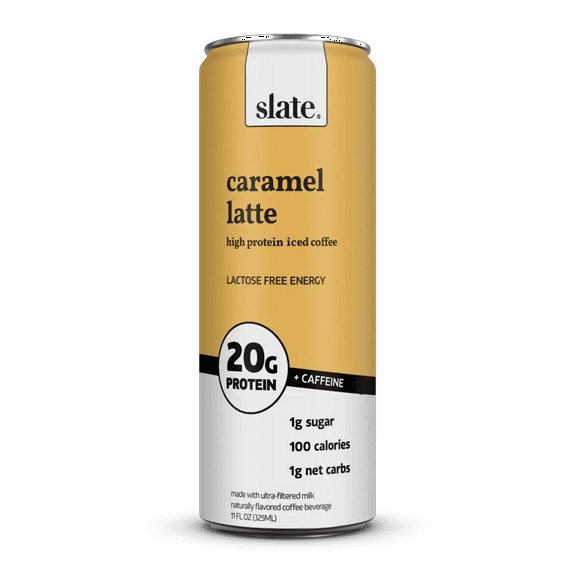 Slate Milk Caramel Latte, High Protein Iced Coffee, 20g Protein, 11 fl oz Can, Ready to Drink