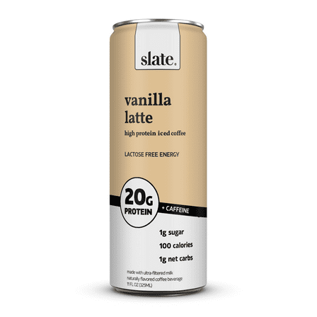 Slate Milk Vanilla Latte, High Protein Iced Coffee, 20g Protein, 11 fl oz Can, Ready to Drink