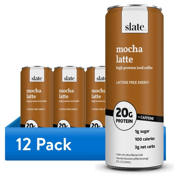 (12 pack) Slate Milk Mocha Latte, High Protein Iced Coffee, 20g Protein, 11 fl oz can, Ready to Drink