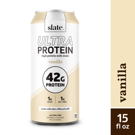 Slate Milk Ultra Vanilla, High Protein Milk Shake, 42g Protein, 15 fl oz can, Ready to Drink