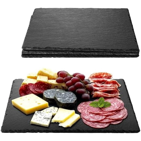Slate Plates - Food Contact Safe Black Stone Plates - Charcuterie Boards Serving Plate - Stone Slate Slab Platter Cheese Board - Set of 4-15 x 11 (38 x 28 cm)