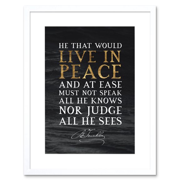 Slate Quote Benjamin Franklin Live In Peace Artwork Framed Wall Art Print 9X7 Inch
